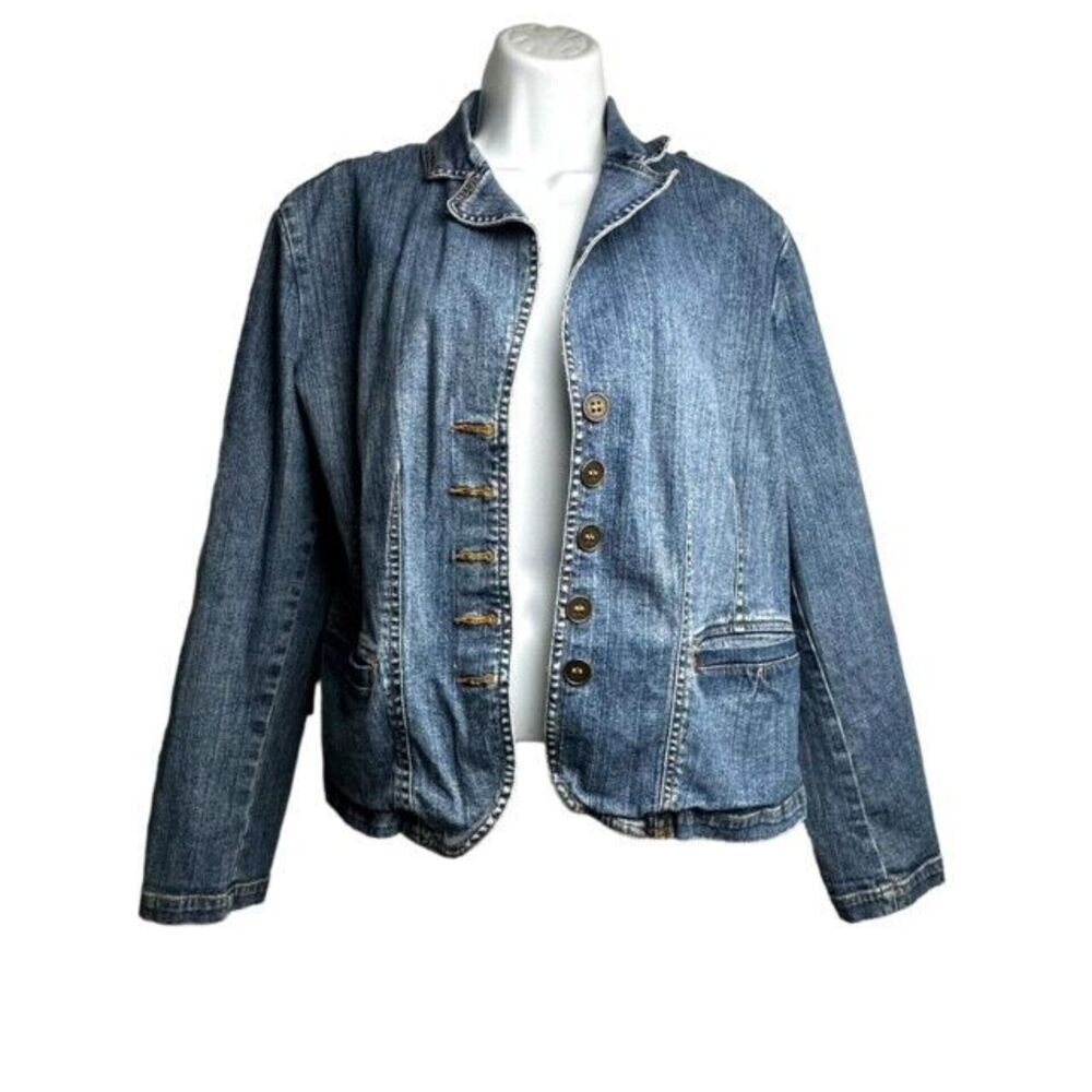 Women's St. John's Bay Stretch Blue Denim Jean Jacket Size Large Petite‎
